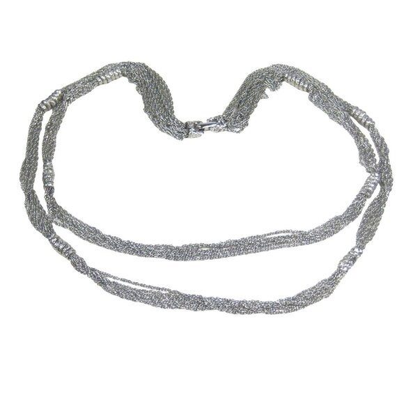 Multi Strand Necklace Silvertone Chain 23 inch Vintage Sleek Modernist Modern - Picture 10 of 10